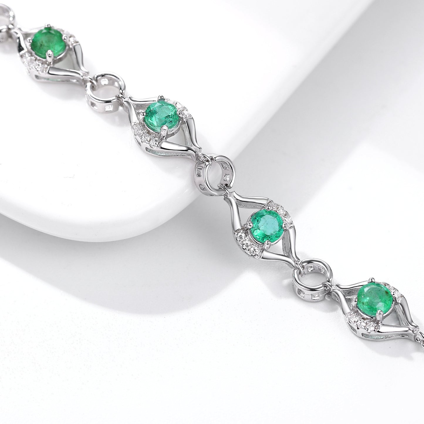 Bracelet en Argent Sterling S925 Avec Emeraudes Naturelles